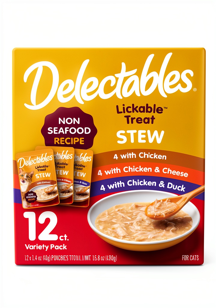 Hartz Delectables Lickable Treats pouch opened showing stew texture