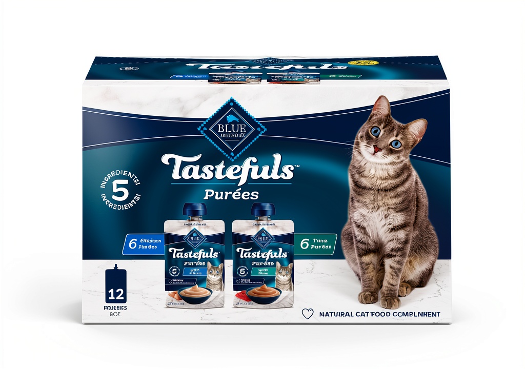 BLUE Tastefuls Purées wet cat food pouches with resealable twist cap